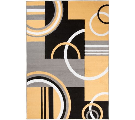 Tapis Salon Rectangle Jaune Noir Géométrique Maya 160x220