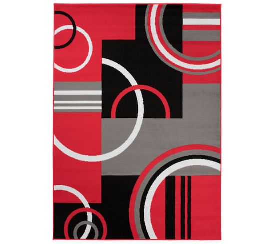 Tapis Salon Rectangle Rouge Gris Noir Géométrique Maya 220x300