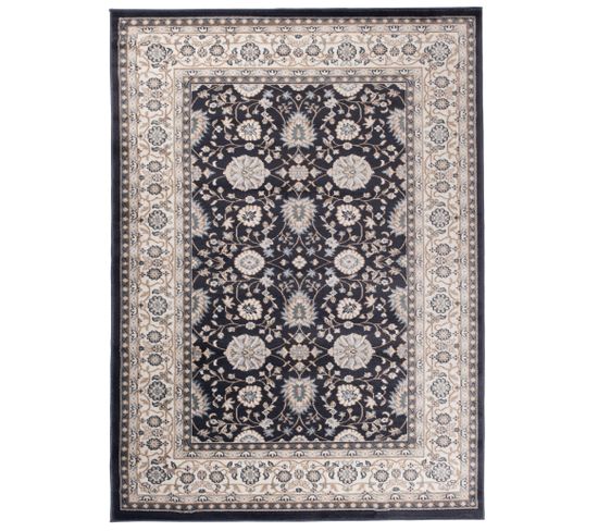 Tapis Salon Oriental Anthracite Marron Crème Fleuri Fin 120x170 Colorado