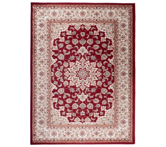 Tapis Salon Classique Rouge Crème Beige Médaillon Fin 60x100 Colorado