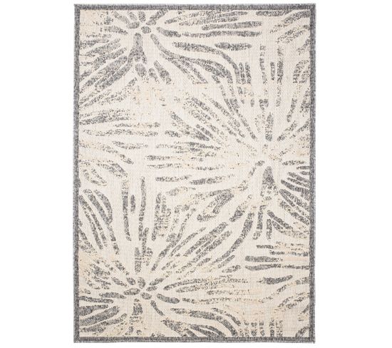 Tapis Extérieur Intérieur 3d Beige Gris Fleurs 120 X 170 Cm Viera