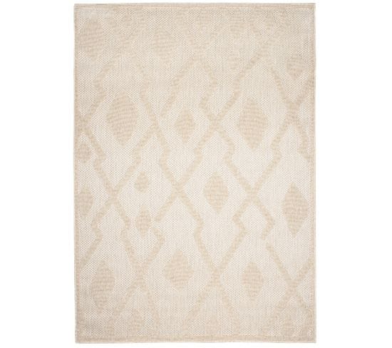 Tapis Extérieur Intérieur Beige Crème 3d Géométrique 80 X 150 Cm Viera