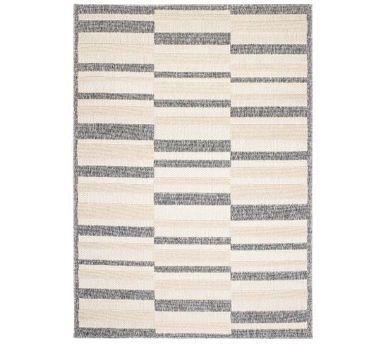 Tapis Extérieur Intérieur Beige Gris Rayures 3d 80 X 150 Cm Viera