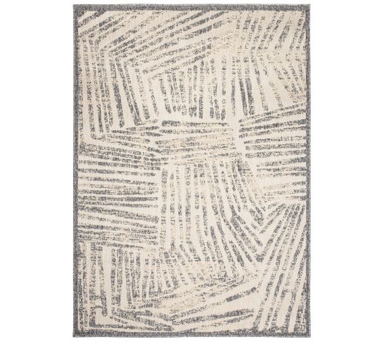 Tapis Extérieur Intérieur Gris Beige Rayures 3d 140 X 200 Cm Viera