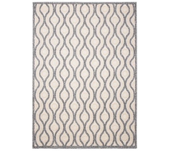 Tapis Extérieur Intérieur Gris Beige 3d Ikat Boucle 80 X 150 Cm Viera