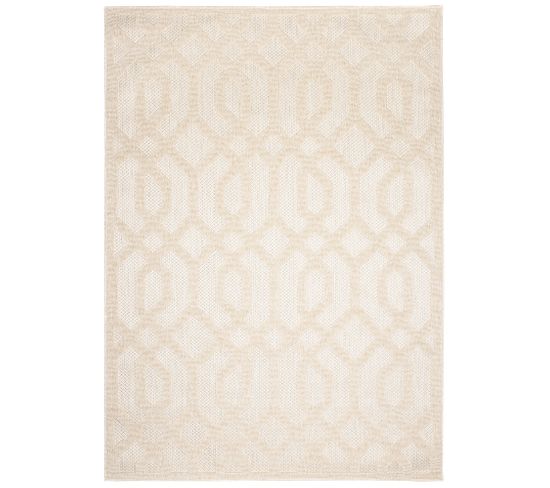 Tapis Extérieur Intérieur Beige 3d Géometrique Boucle 120 X 170 Cm Viera