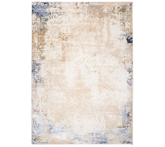 Tapis Salon Chambre Brillant Crème Beige Bleu Abstrait Moucheté Effet 3d Oeko-tex 80x150 cm