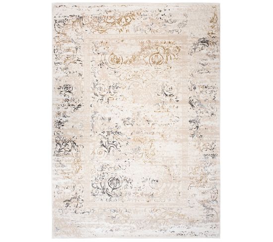 Tapis Salon Chambre Brillant Beige Crème Gris Vintage Moucheté Effet 3d Oeko-tex 120x170 cm