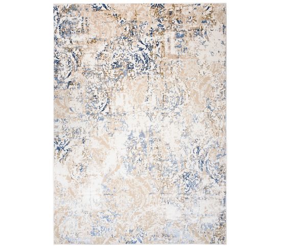 Tapis Salon Chambre Brillant Crème Beige Bleu Foncé Vintage Ornamental Effet 3d Oeko-tex 80x150 cm