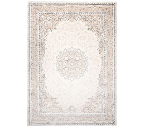 Tapis Salon Chambre Brillant Crème Beige Gris Vintage Floral Effet 3d Oeko-tex 140x200 cm