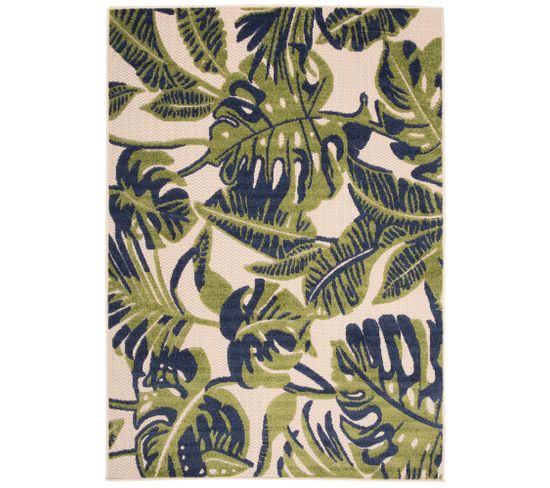 Tapis Extérieur Intérieur Vert Bleu Feuilles 140x200 cm