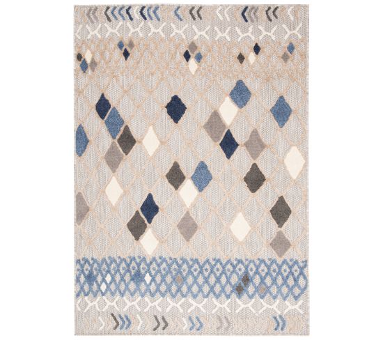 Tapis Extérieur Intérieur Bleu Gris Beige Ethno 160x220 cm