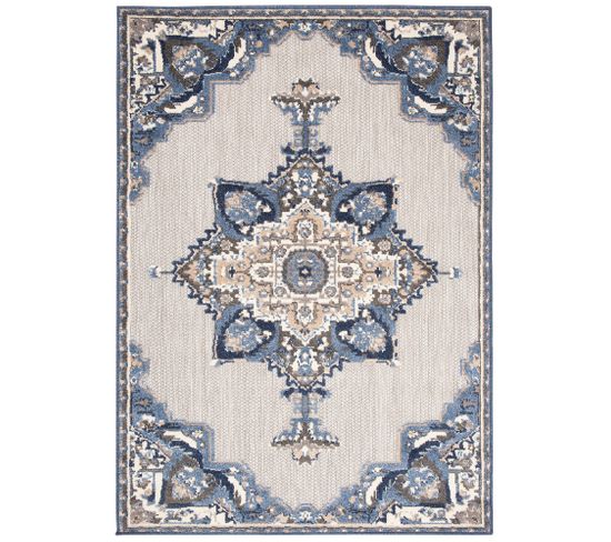 Tapis Extérieur Intérieur Bleu Gris Beige Ornement 120x170 cm