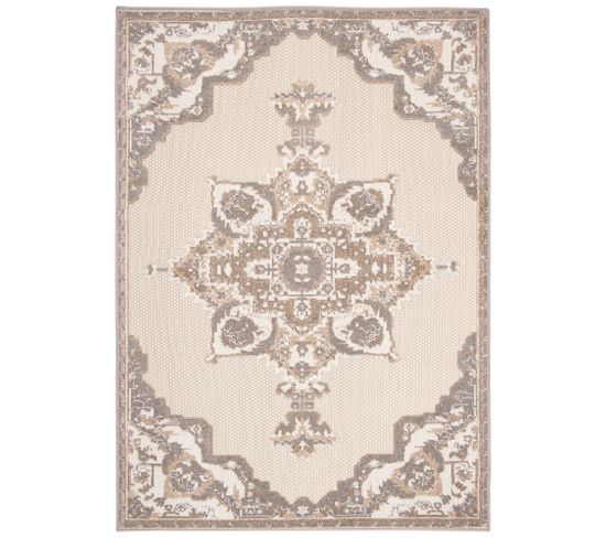 Tapis Extérieur Intérieur Beige Gris Ornement 120x170 cm