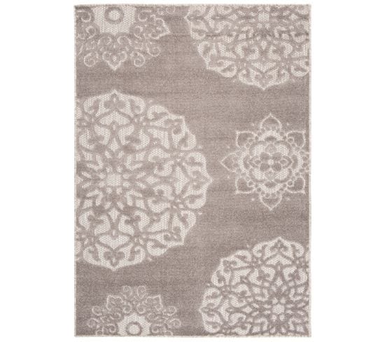 Tapis Extérieur Intérieur Gris Beige Ornement 120x170 cm