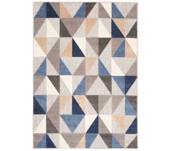 Tapis Extérieur Intérieur Bleu Beige Gris Mosaïque 80x150 cm