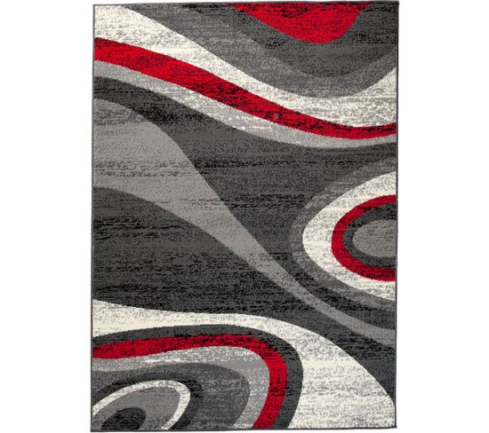 Tapis Salon Rectangle Rouge Gris Abstrait Vagues Fin Dream 180x250