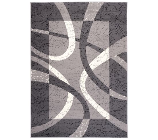 Tapis Salon Rectangle Gris Crème Abstrait Poil Court Dream 140x200