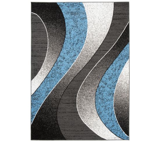 Tapis Salon Rectangle Bleu Gris Noir Vagues Fin Dream 130x190