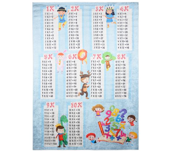 Tapis Enfant Bébé Bleu Multicolore Tableau De Multiplication 120x170 cm Emma