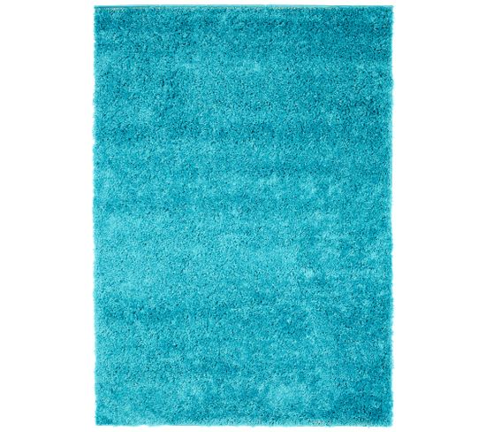 Tapis Salon Turquoise Unicolore Poil Long Shaggy Moelleux 140 X 200 Cm