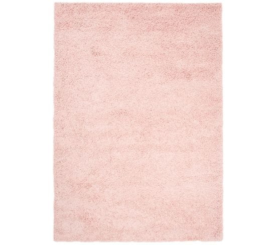 Tapis Salon Rose Uni Moelleux Epais Poil Long Shaggy 120 X 170 Cm