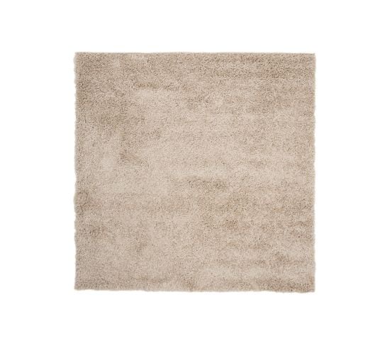 Tapis Carré Beige Foncé Moelleux Poil Long Shaggy 160 X 160 Cm