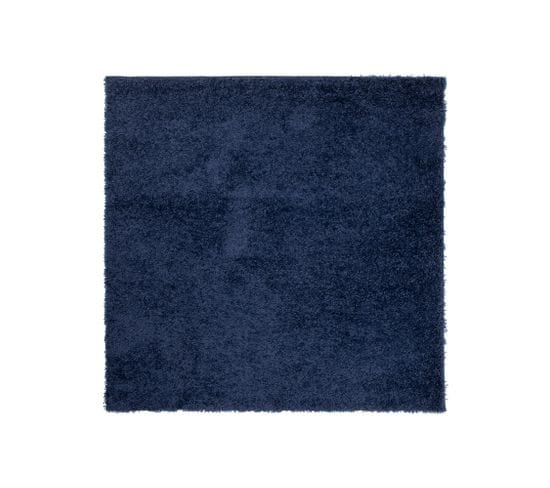 Tapis Carré Bleu Marine Moelleux Poil Long Shaggy 120 X 120 Cm