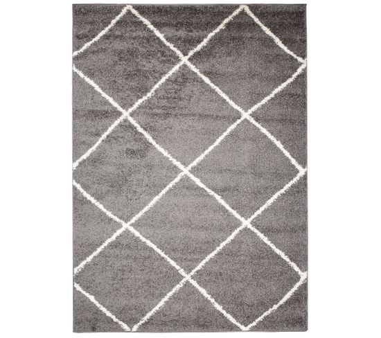 Tapis Séjour Gris Blanc Losanges Moelleux Epais 200x290