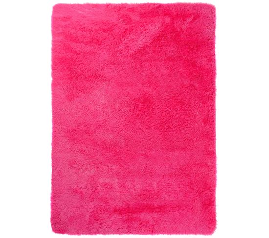 Tapis Salon Chambre Antidérapant Bébé Rose Fuchsia Uni Shaggy Super Doux Doux 80x150 cm