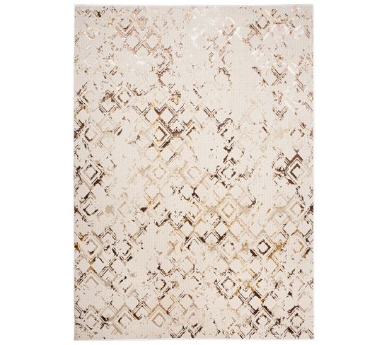 Tapis Salon Crème Or Brillant Géométrique Losanges Doux 80x150 Cm