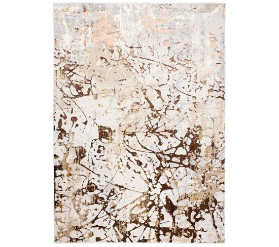 Tapis Salon Beige Marron Crème Or Gris Abstrait Doux 140 X 200 Cm