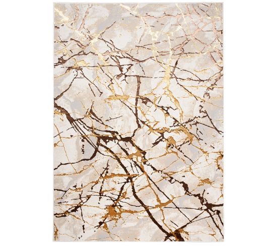 Tapis Salon Marron Or Beige Crème Abstrait Doux 80 X 150 Cm