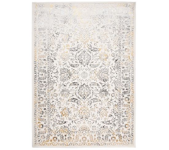 Tapis Salon Vintage Crème Or Gris Beige Floral Doux 140 X 200 Cm