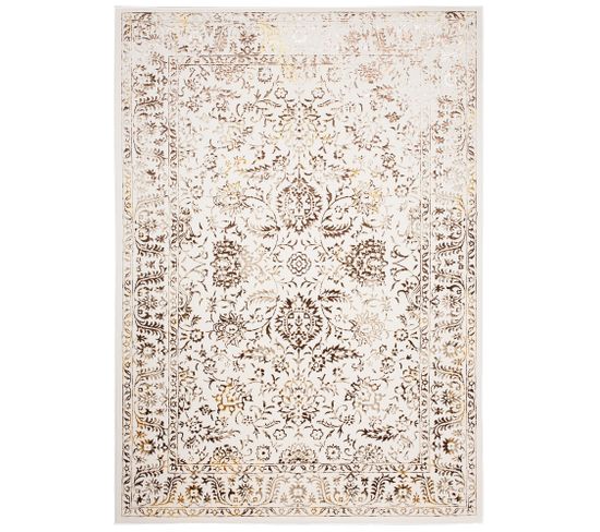 Tapis Salon Vintage Crème Or Marron Beige Floral Doux 80 X 150 Cm