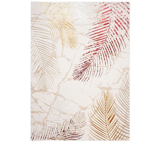 Tapis Salon Crème Or Rouge Beige Palmier Doux 140 X 200 Cm