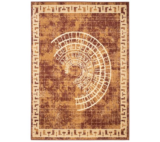 Tapis De Salon Moderne Marron Beige Motif Grec Fin Atena 80x150