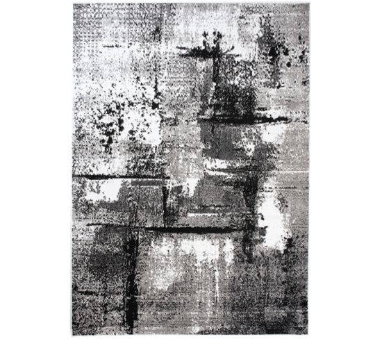 Tapis Salon Chambre Moderne Noir Gris Abstrait Fin Maya 140x200