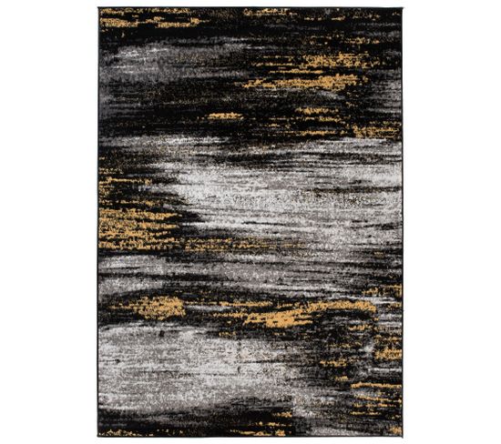 Tapis De Salon Moderne Gris Noir Jaune Taches Fin Maya 160x230