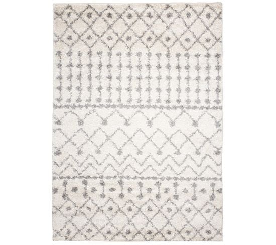 Tapis Salon Chambre Ado Crème Gris Ethnique Moelleux 240x330 cm