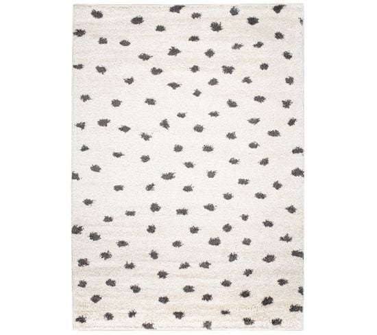 Tapis Salon Chambre Ado Crème Anthracite Pois Moelleux 140x200 cm