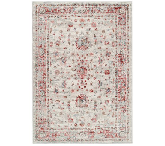 Tapis Poil Court Vintage Roux Gris Bleu Floral Salon 200x300