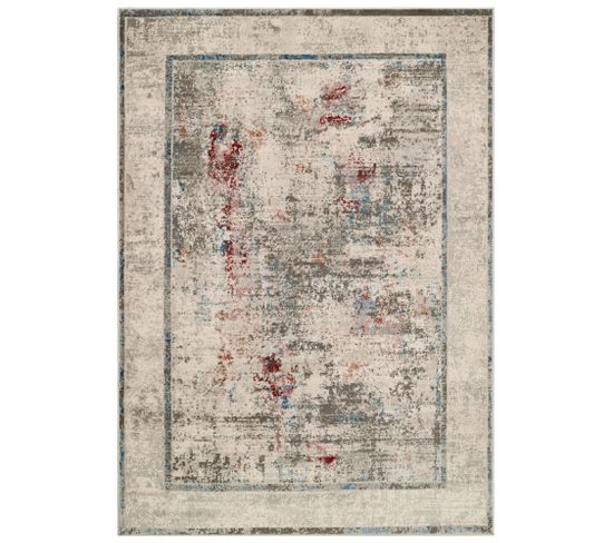 Tapis Poil Court Gris Bleu Brun Rouxabstrait Salon 140x200