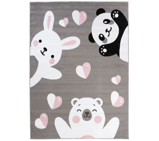 Tapis De Chambre Enfant Bébé Gris Blanc Noir Rose Ours Panda Lapin Fin Pinky 120x170