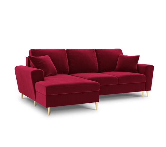 Canapé D'angle Gauche Convertible Avec Coffre De Rangement "moghan", 4 Places, Rouge, Velours