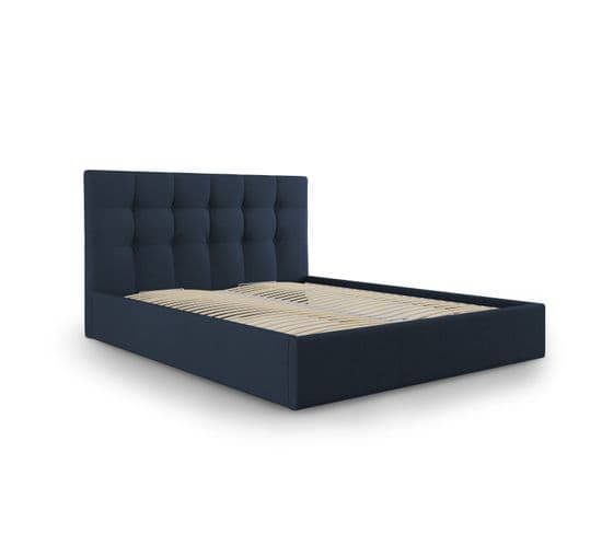 Lit Coffre Avec Tête De Lit "phaedra", Bleu Foncé, Tissu Structurel