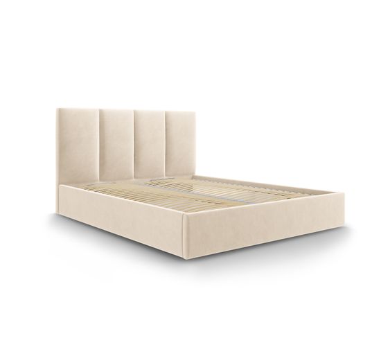 Lit Coffre Avec Tête De Lit "pyla", Beige, Velours