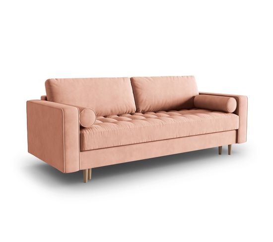 Canapé Convertible Avec Coffre De Rangement "gobi", 3 Places, Rose, Velours