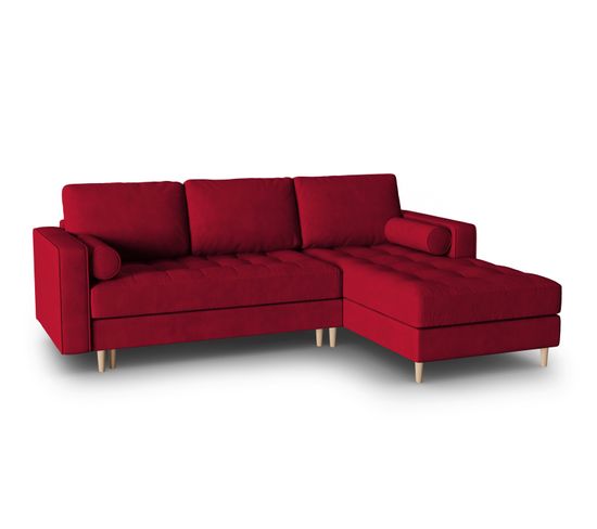 Canapé D'angle Droit Convertible Avec Coffre De Rangement "gobi", 5 Places, Rouge, Velours