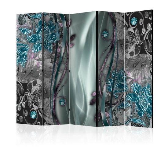 Paravent 5 Volets "floral Curtain Turquoise" 172x225cm